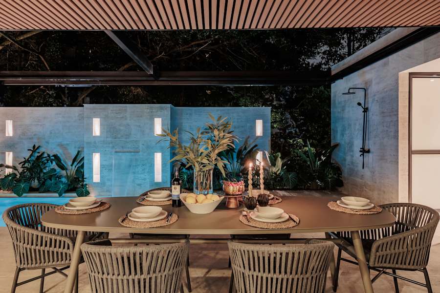 Outdoor dining at Villa Bonita Estate at night