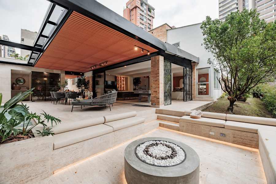 Poolside patio and outdoor fire lounge